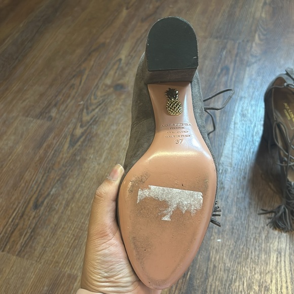 Aquazzura Wild Thing Suede Fringe Block Heel Pumps - Picture 2 of 4